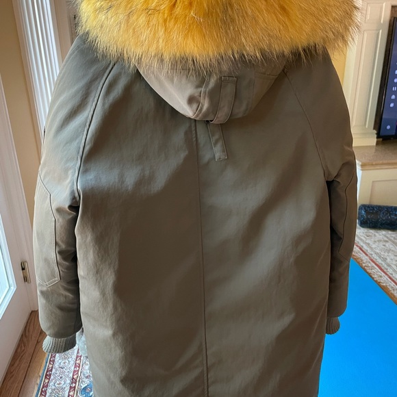 KENZO Women Khaki Parka Coat with Yellow Fur Trim